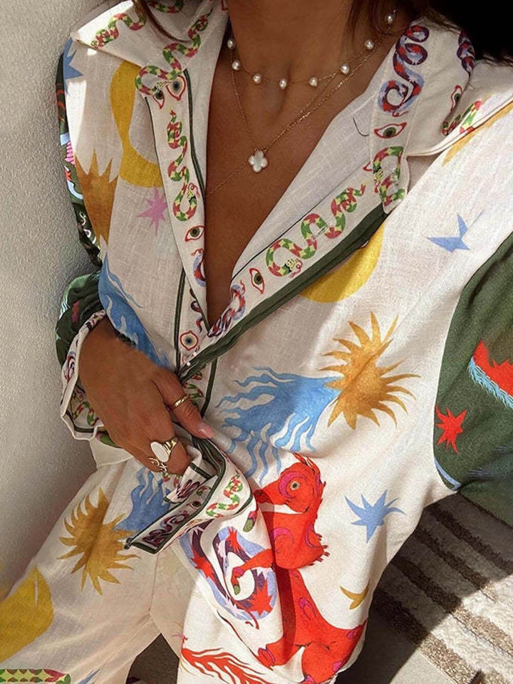 Camicia e pantaloni con elastico in vita e stampa