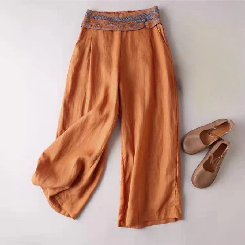 PANTALON EN LIN CORAIL