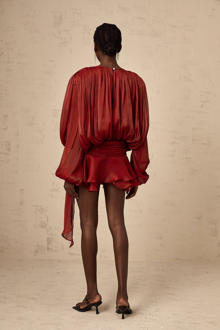 Eugénie pleated ruffled short dress