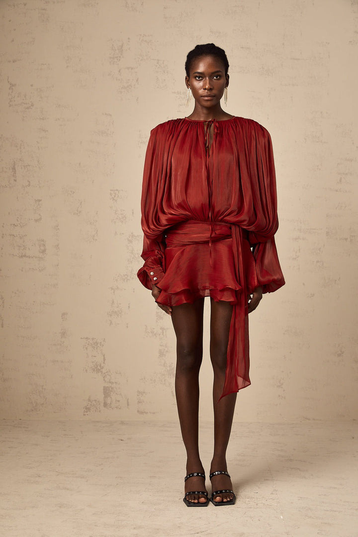 Eugénie pleated ruffled short dress
