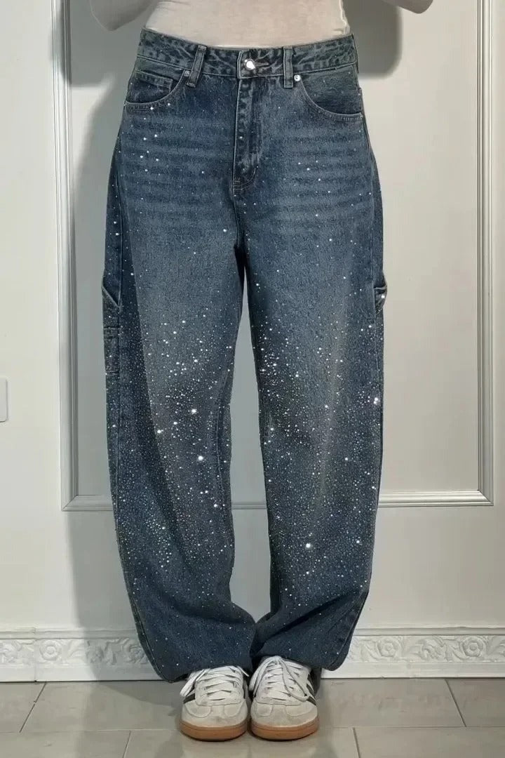 Jean large effet pailleté