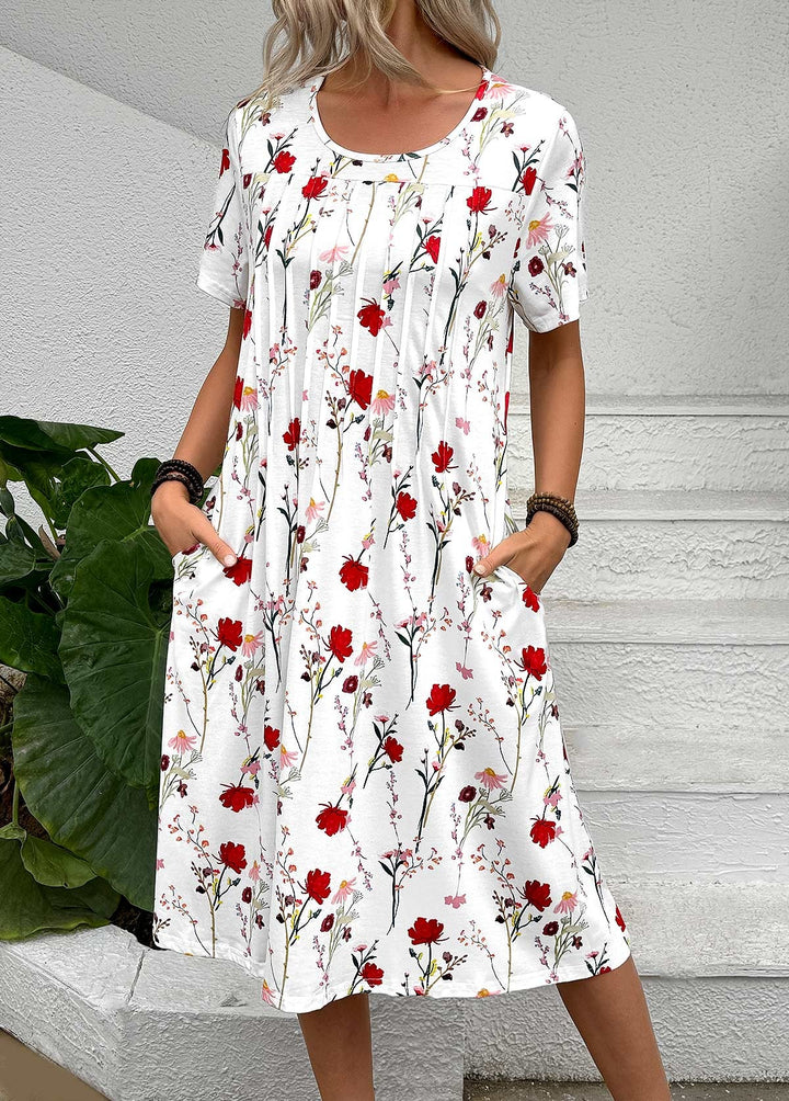 Robe à imprimé floral et coutures plissées