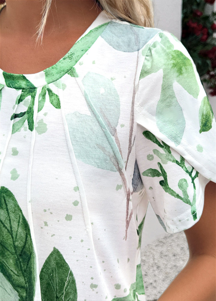 Robe trapèze à imprimé feuilles blanches