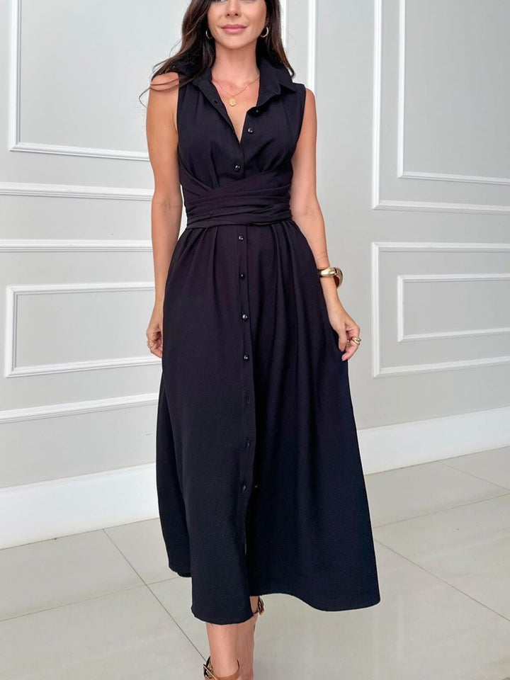 Unico abito midi monopetto con cravatta in stile camicia