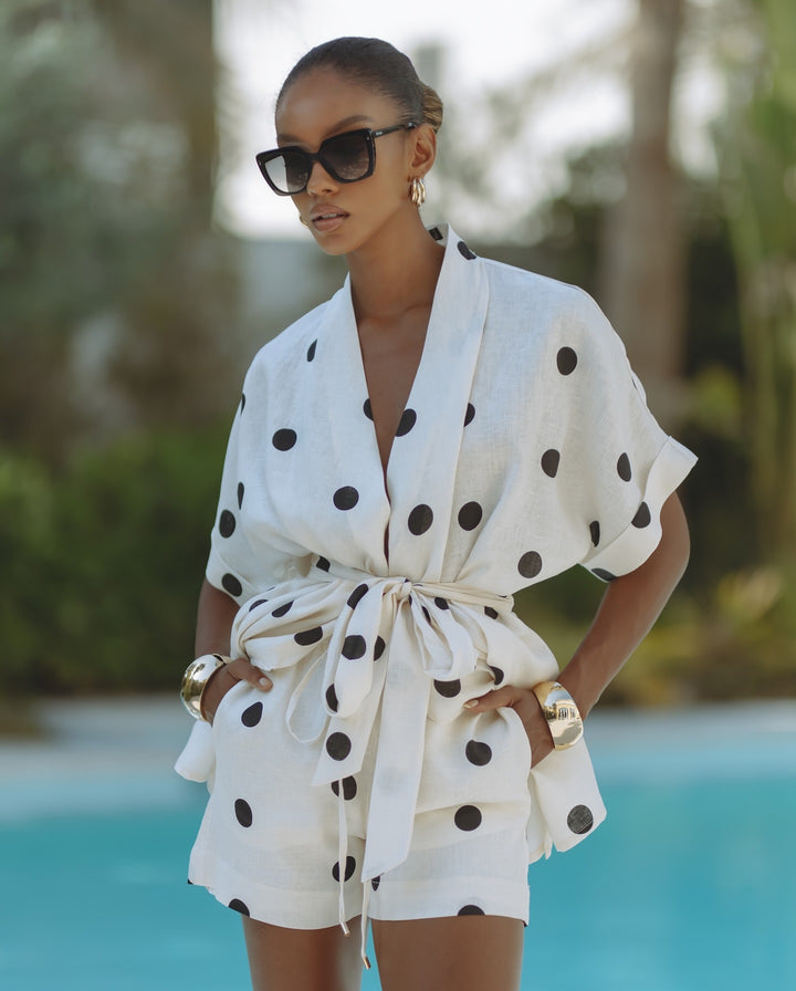 Ensemble kimono en lin à pois