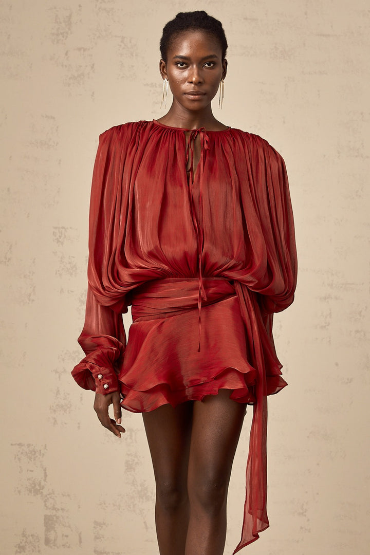 Eugénie pleated ruffled short dress
