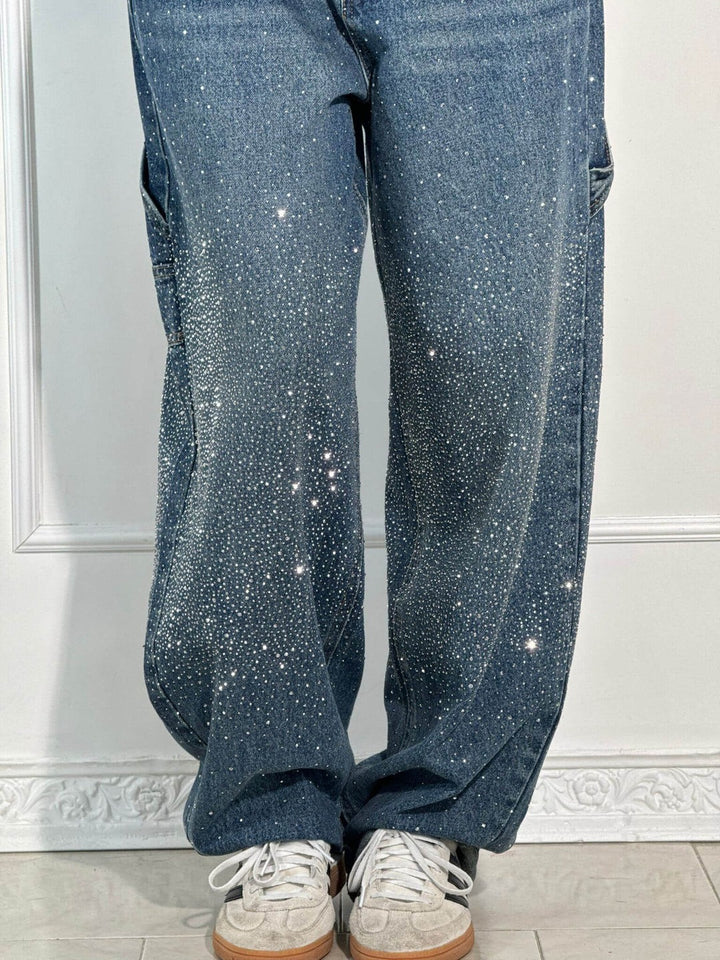 Jean large effet pailleté