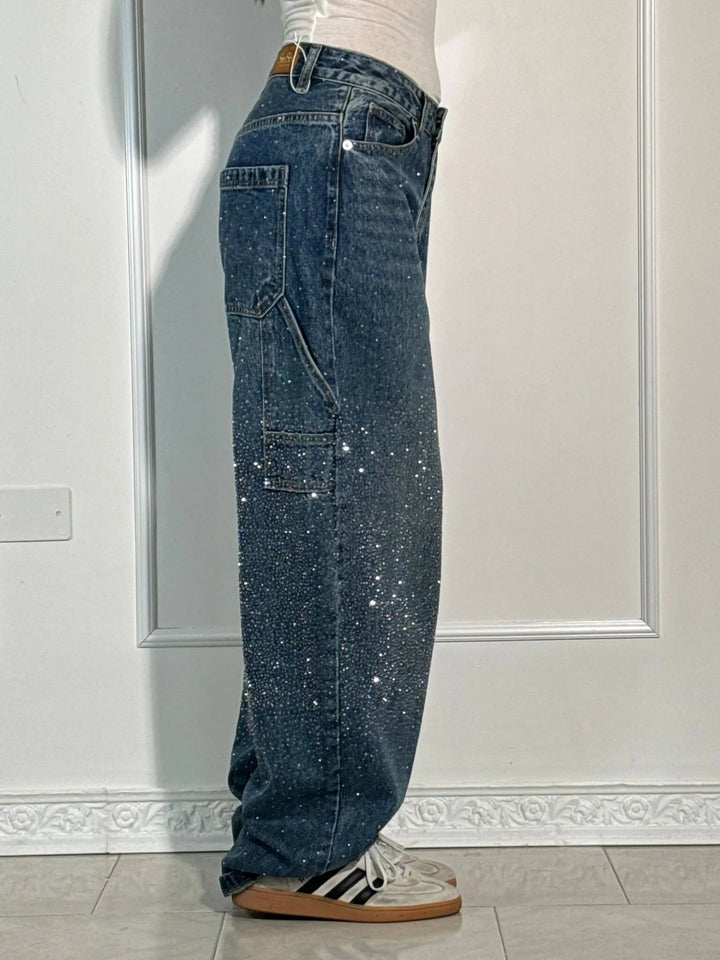 Jean large effet pailleté