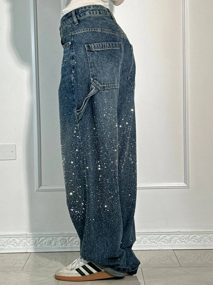 Jean large effet pailleté