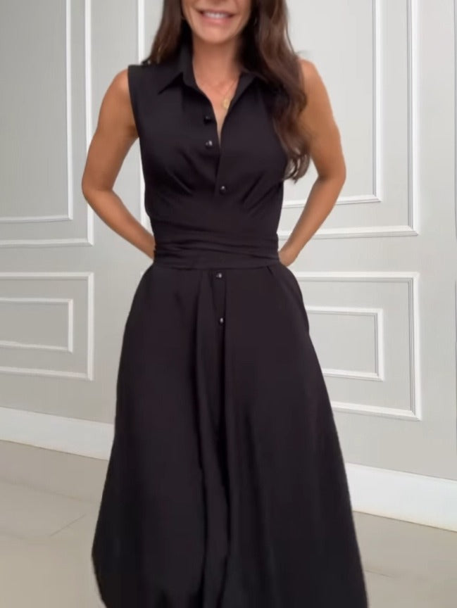 Unico abito midi monopetto con cravatta in stile camicia