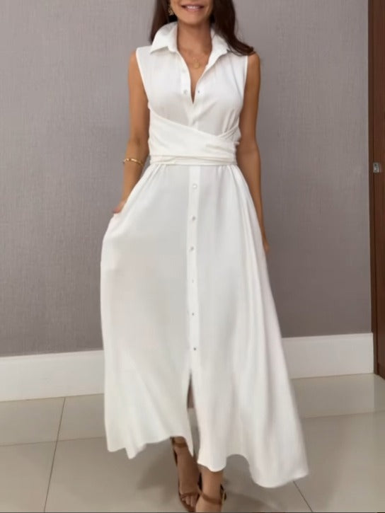 Unico abito midi monopetto con cravatta in stile camicia