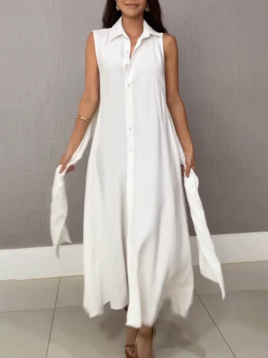 Unico abito midi monopetto con cravatta in stile camicia