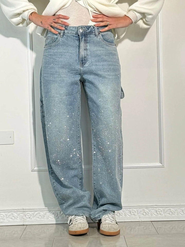Jean large effet pailleté