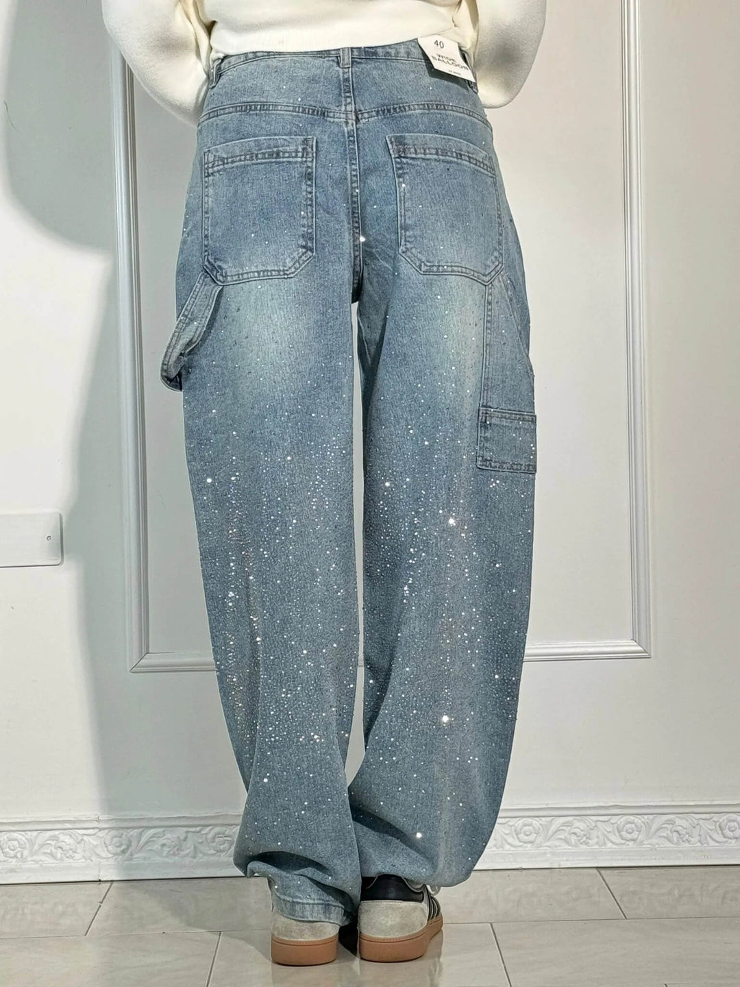 Jean large effet pailleté