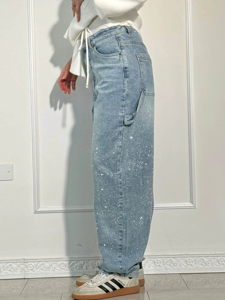 Jean large effet pailleté
