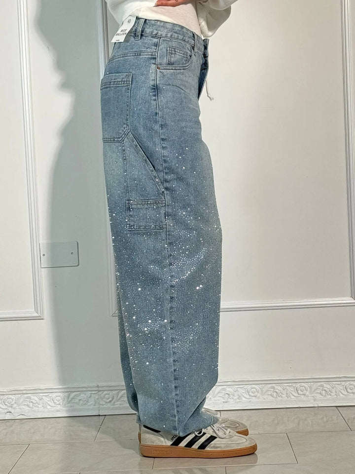 Jean large effet pailleté