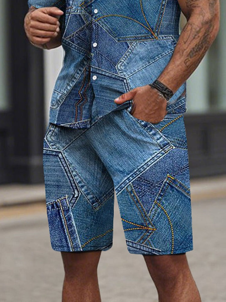 Ensemble 2 pièces élégant en denim imprimé