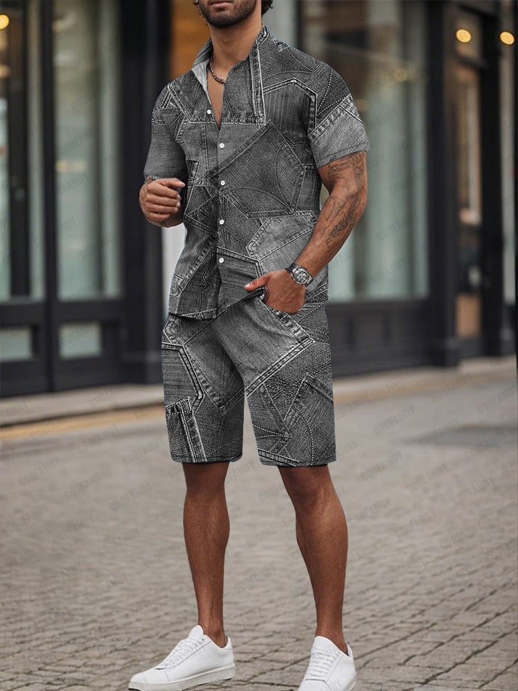 Ensemble 2 pièces élégant en denim imprimé