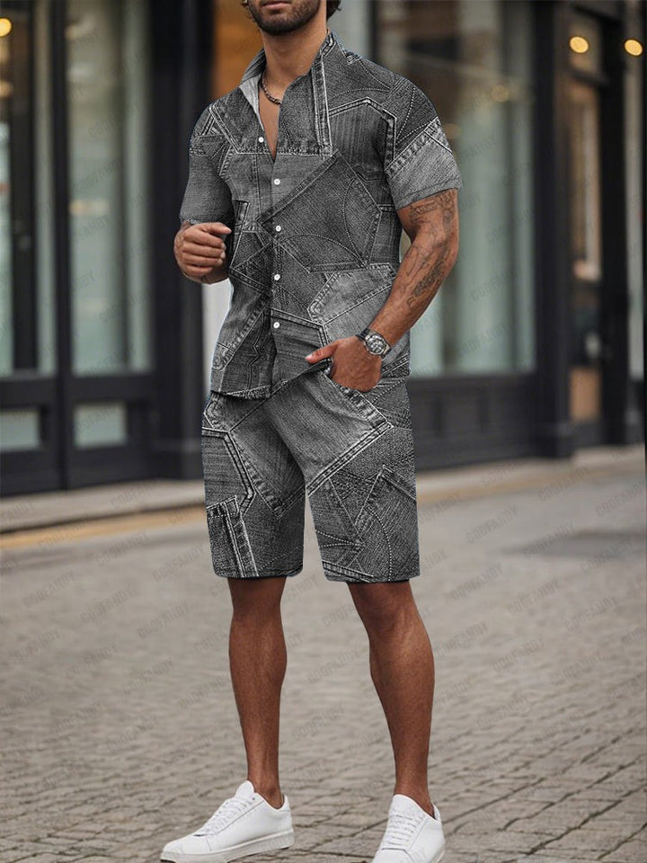 Ensemble 2 pièces élégant en denim imprimé