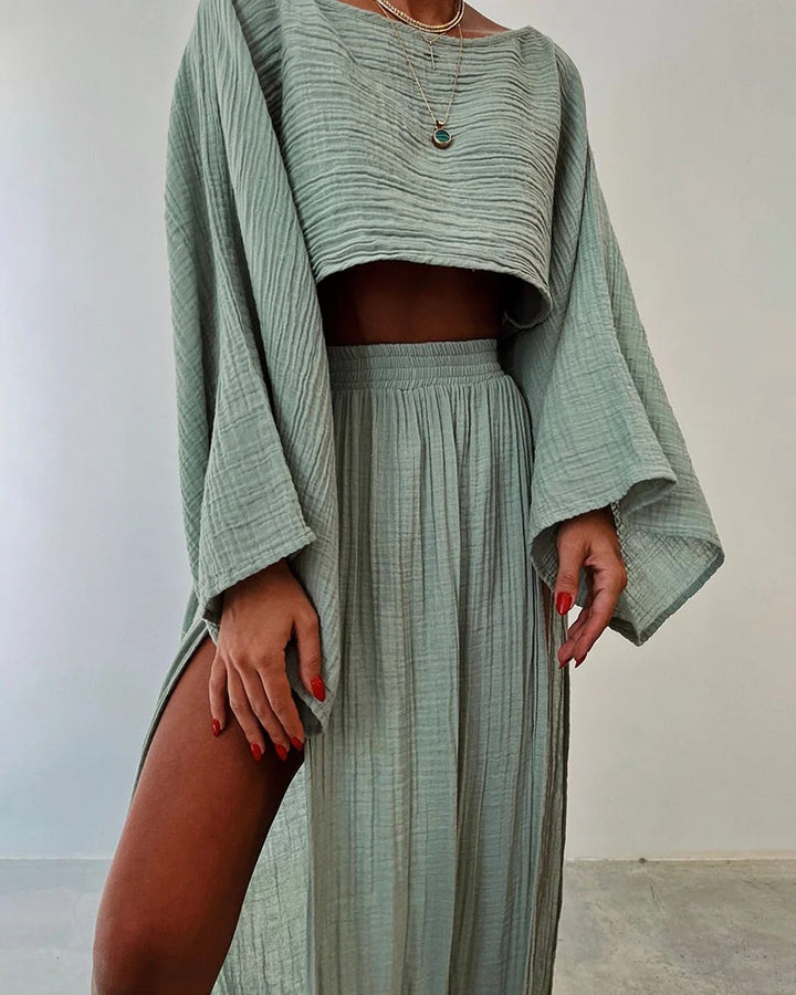 Set due pezzi in cotone e lino con allacciatura chic