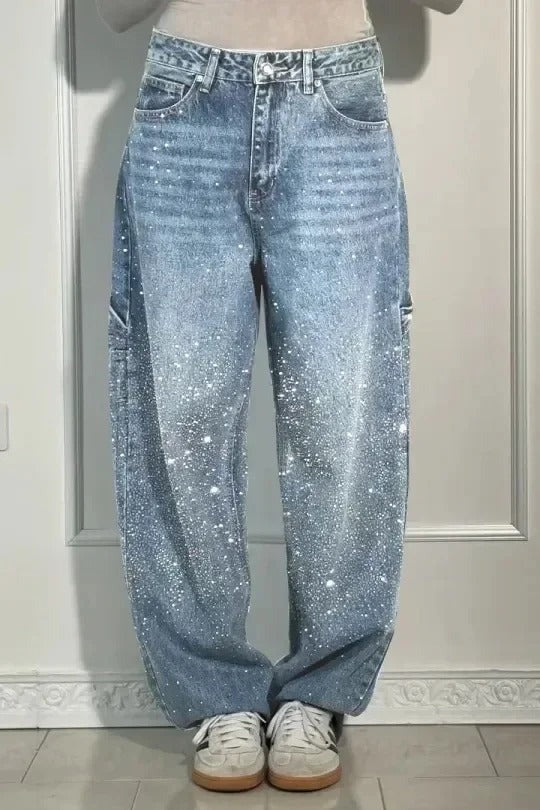 Jean large effet pailleté