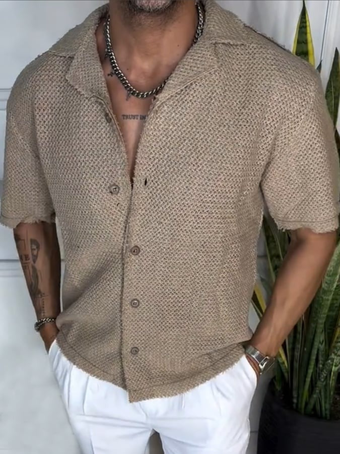 Camicia casual a maniche corte da uomo, stile festivo