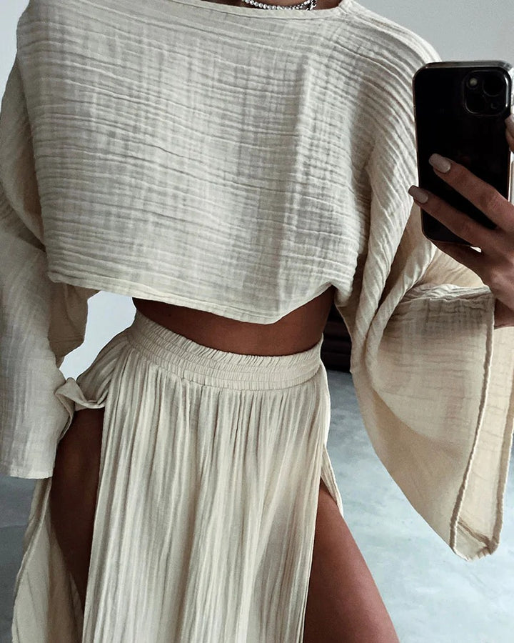 Set due pezzi in cotone e lino con allacciatura chic